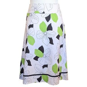 CATO Linen Skirt Green Black Fit Flare 12